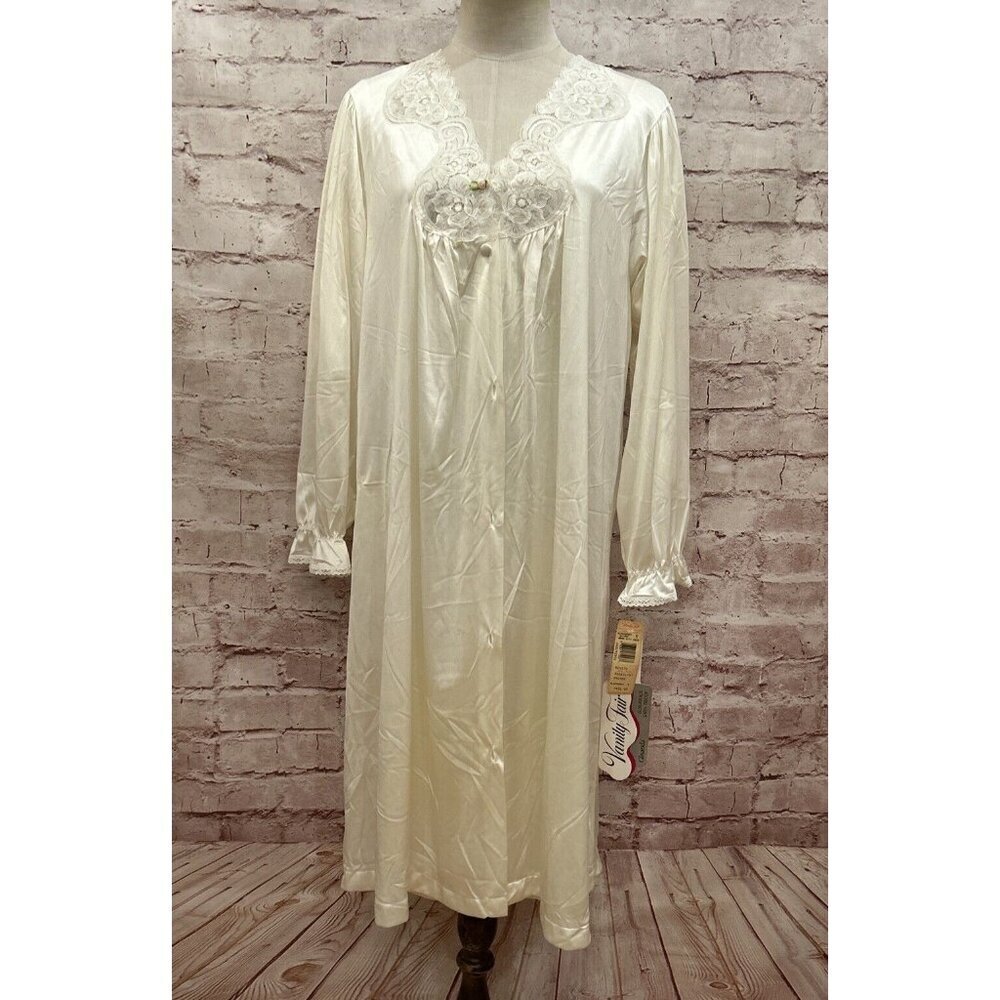 VTG 2 Pc Vanity Fair Glisanda Luxurious Satin Tricot Nightgown & Peignoir Robe S